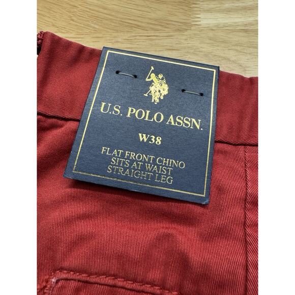 US Polo Assn Men’s Red Flat Front Chino Shorts Size 38 9" Inseam 100% Cotton NWT - Picture 6 of 8